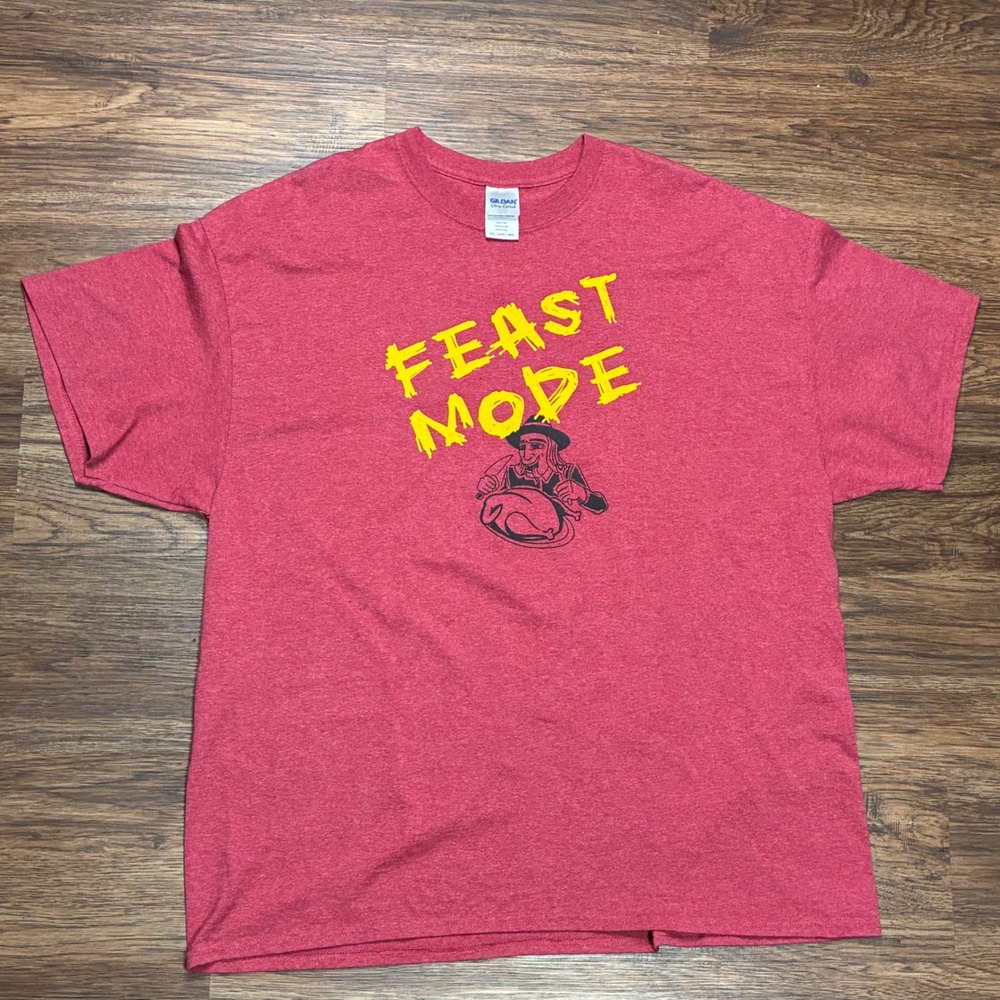 Feast Mode Huffin For The Stuffin Thanksgiving Turkey T Shirt 2XL Red Gildan
